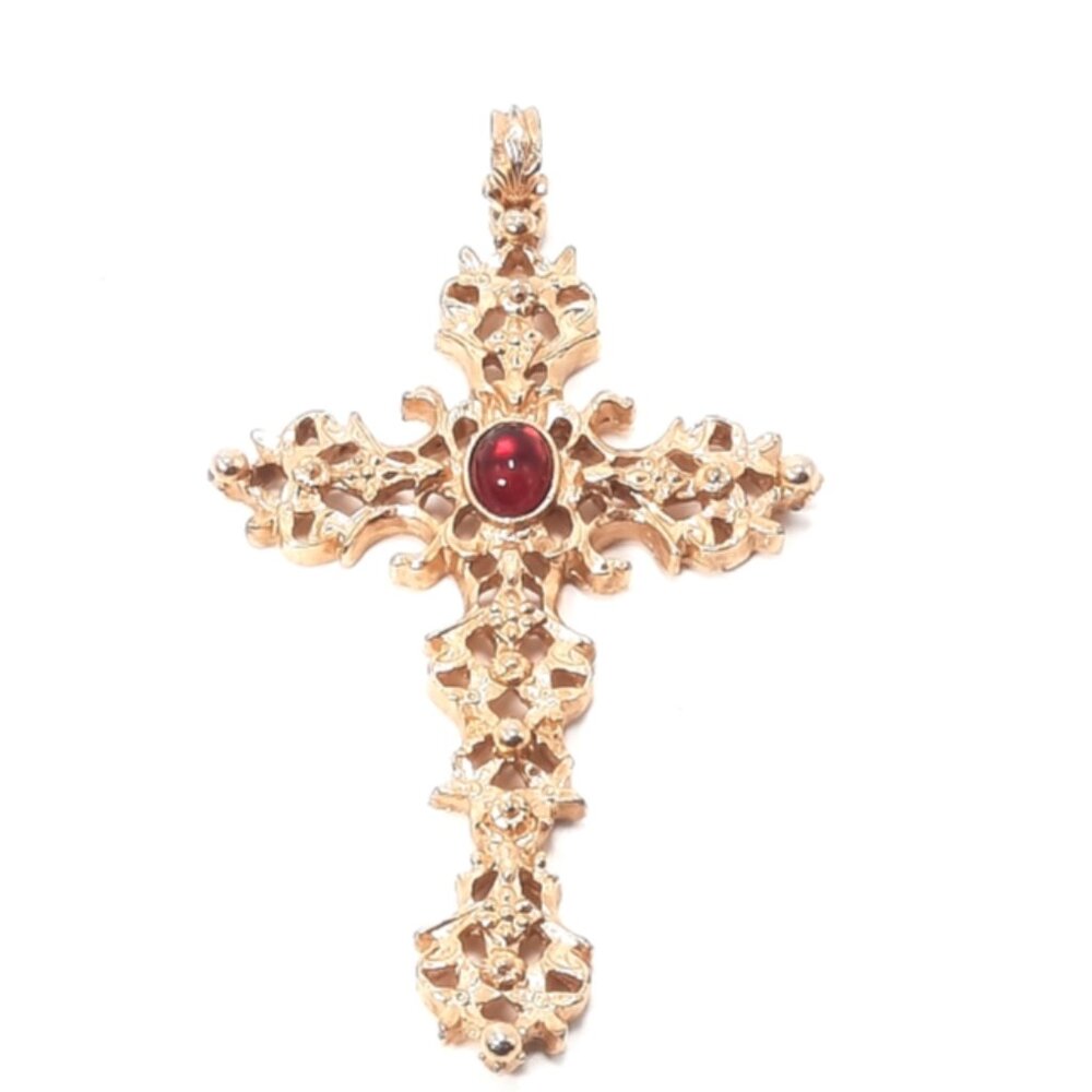 Avon Vintage 1975 Large Filigree Abbey Cross Gold Tone Pendant